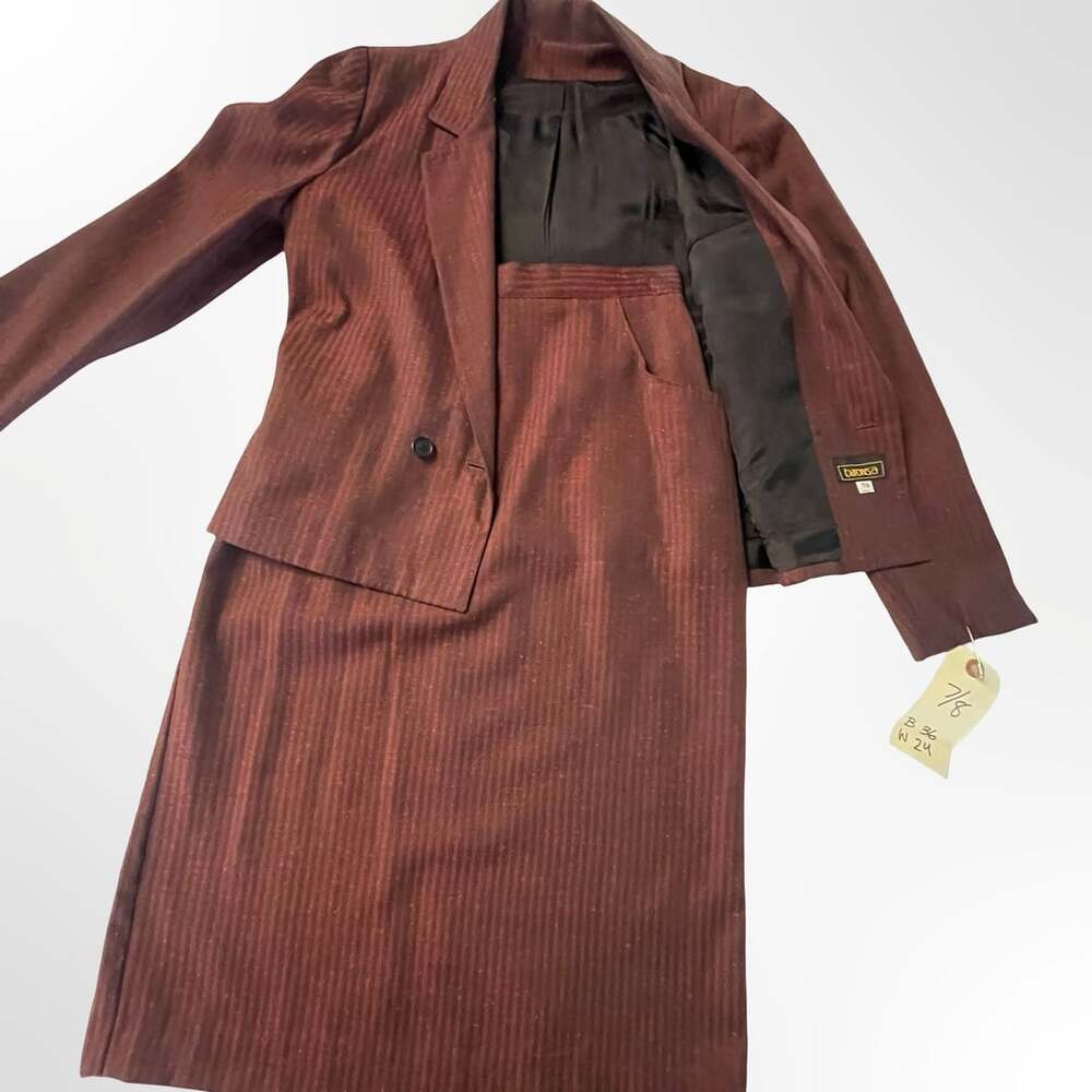 Baronesa Burgundy Pinstripe Skirt Suit Set - Picture 7 of 13